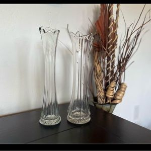 Pair of Clear Glass Swung Vases